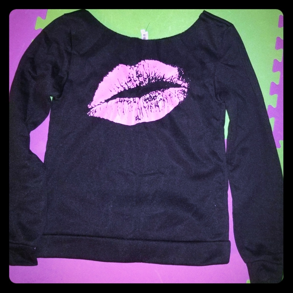 Black and pink off the shoulder sweat shirt